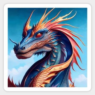 Intricate Gold and Blue Scaled Dragon Sticker